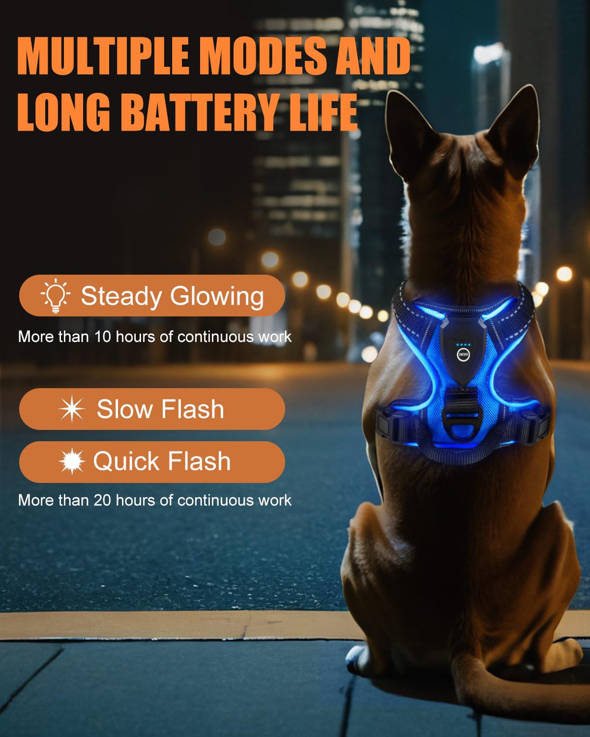 Villabliss Light Up Dog Harness - Led Dog Harness Rechargeable For Night Walking, Three Lighting Modes, Flashing For More Than 2
